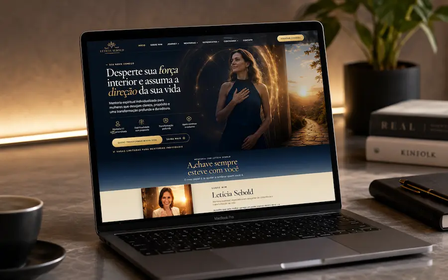 Mockup desktop da landing page Letícia Sebold