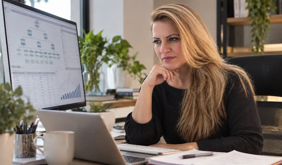 Ambiente de trabalho com profissional desenvolvendo e analisando um website